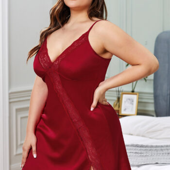 Red Plus Size Lace Trim Valentine Babydoll Dress